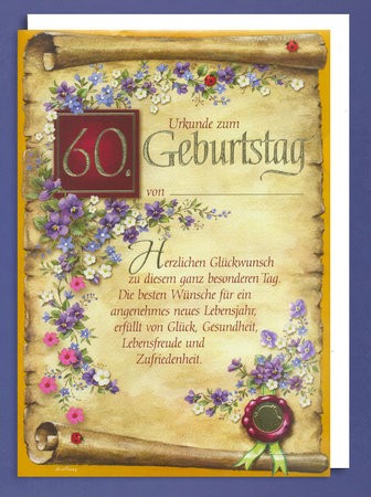 EhrenUrkunde 60 Geburtstag Grußkarte Glückwunsch Urkunde A4 eBay