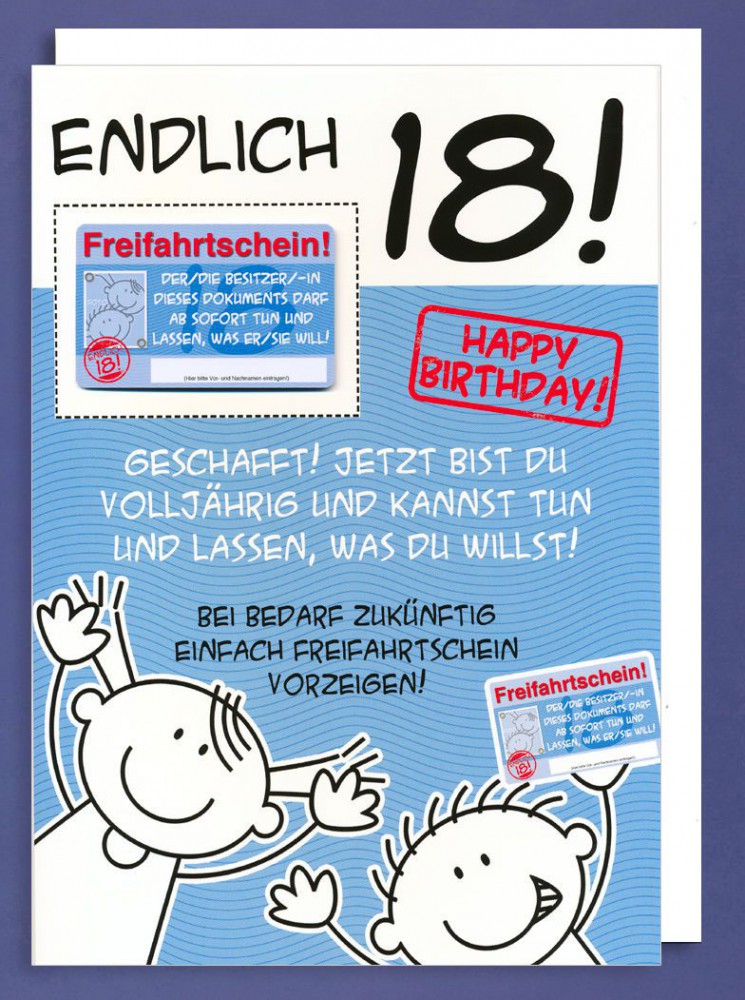 Riesen Grußkarte 18 Geburtstag Humor AvanFriends XXL Accessoires Freifahrtschein Scheckkarte A4