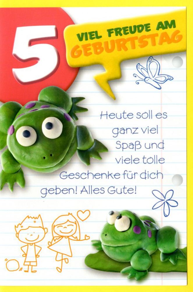 Grußkarte 5 Kinder Geburtstag Viel Freude am 5. Geburtstag Frosch C6 507690