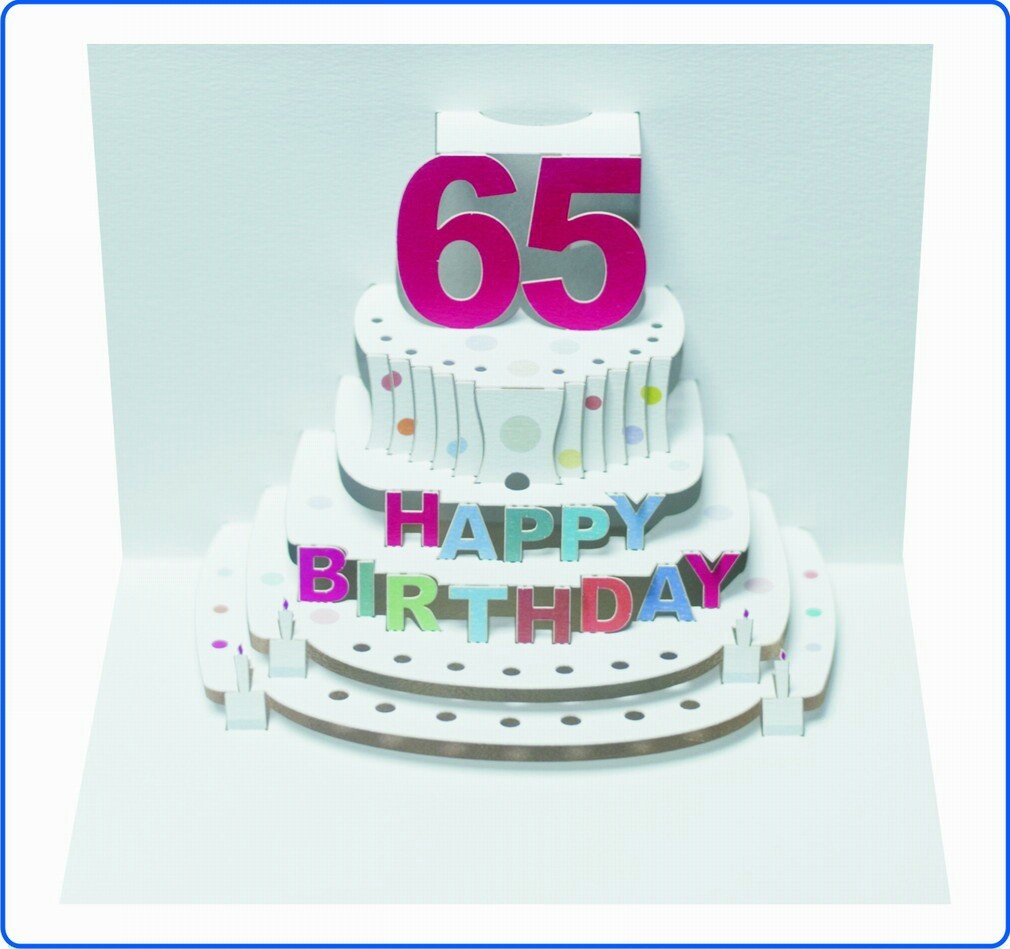 Pop Up 3D Karte Geburtstagskarte 65 Geburtstag Gutschein Torte 16x11cm
